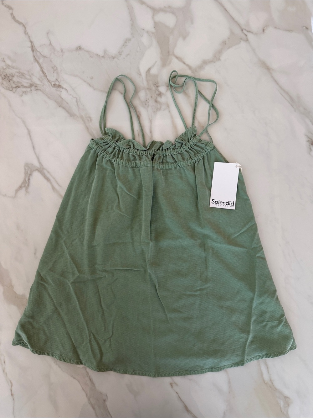 Splendid Mint Green Ruffle-Neck Spaghetti Strap Cami